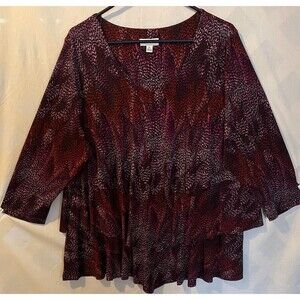 SUSAN GRAVER Liquid Knit Layered Purple Multi Tunic Whimsigoth Boho Women's 2X